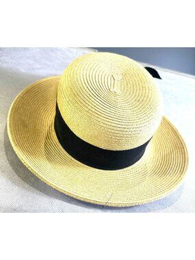 Scala Handmade Wide-Brim Straw Hat With Black Ribbon Bow breathable 1 Size Fits
